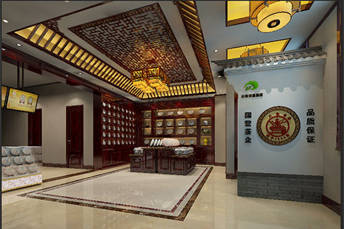 吉林古朴典雅的中式茶叶店大堂设计效果图